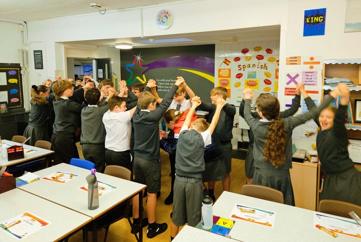 Trinity St Peters pupils celebrating their contest win
